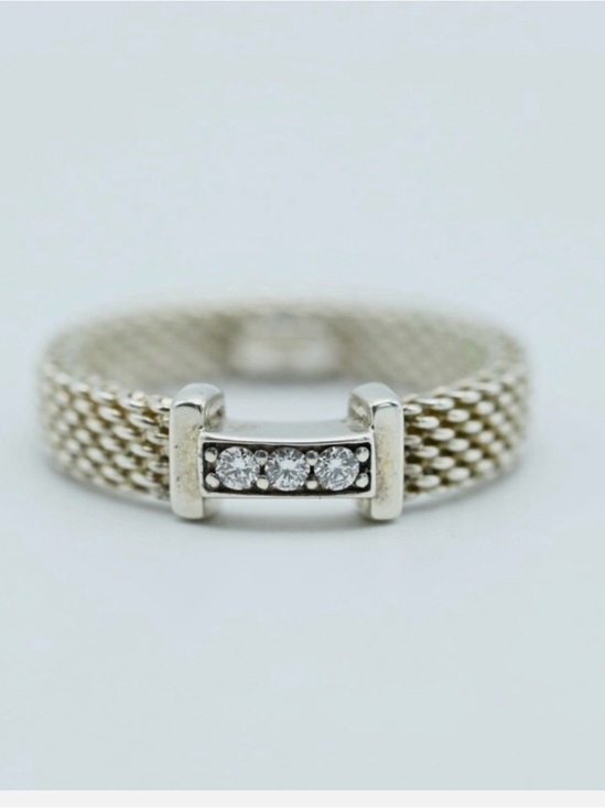 Tiffany & Co. Jewelry - Tiffany & Co. Somerset Mesh Ring 3 Diamond Sterling Silver Authentic